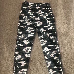 Grey Camo Print Cargo Pants